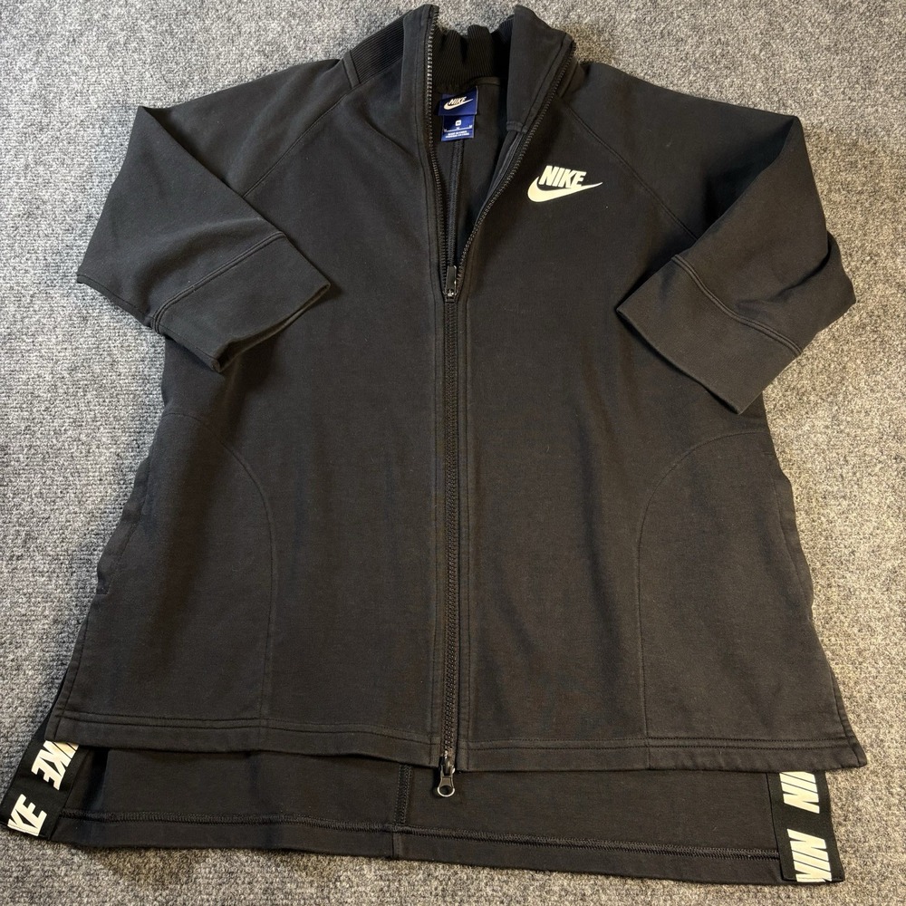 Nike Track Jacket Womens Medium Black 3/4 Sleeve Split Hem Logo Tape 829410-010